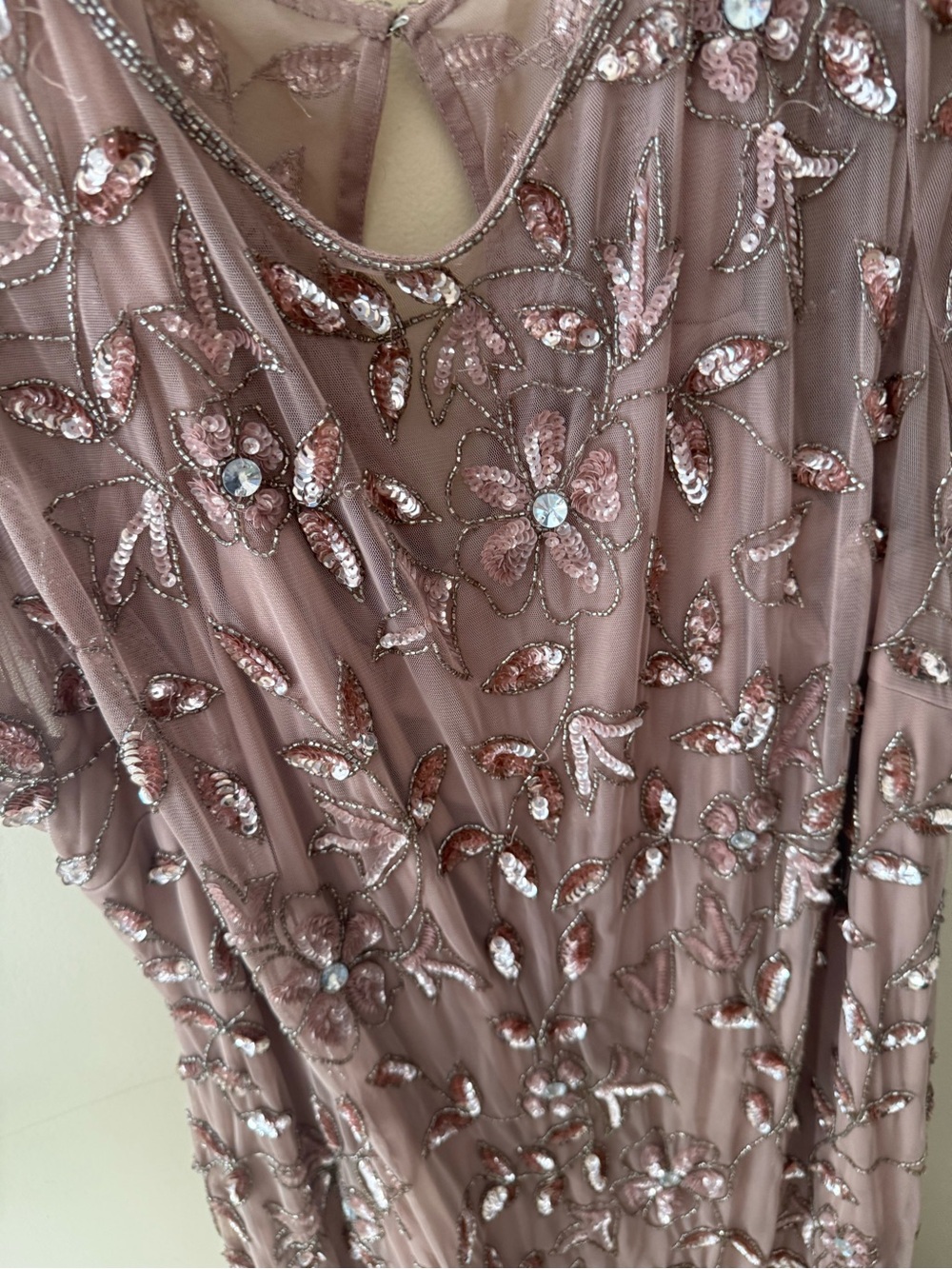Adrianna Papell beaded Floral short sleeves Godet long dress gown size 22W - Picture 6 of 7